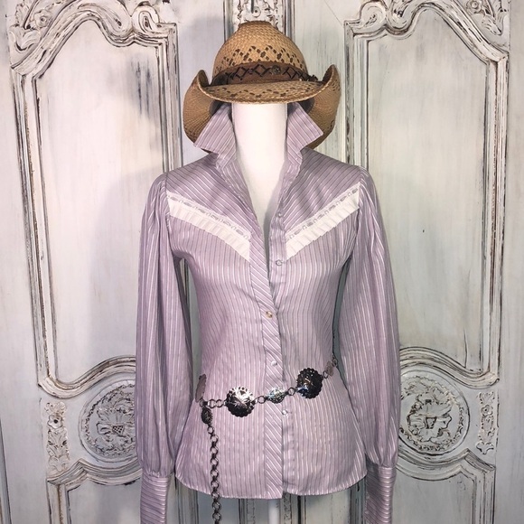 Millie Sweet VINTAGE Lavender Stripe Western Riding Button Down Blouse Size 5/6 - Picture 1 of 13